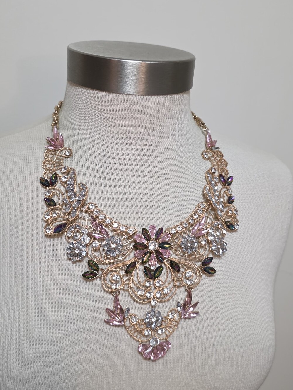 Pastel Rhinestone Crystal Statement Necklace Formal Prom Bridal